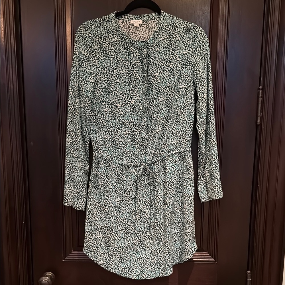 Splendid Long-Sleeve Shirt Dress, Blue & Black Print, Size S